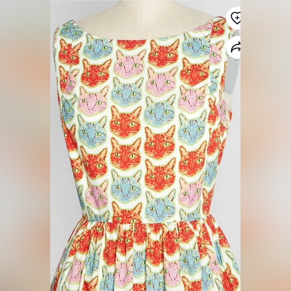 Vintage Saint Geraldine XL cat face print dress The Moment is Meow Fit and Flare - Picture 3 of 8